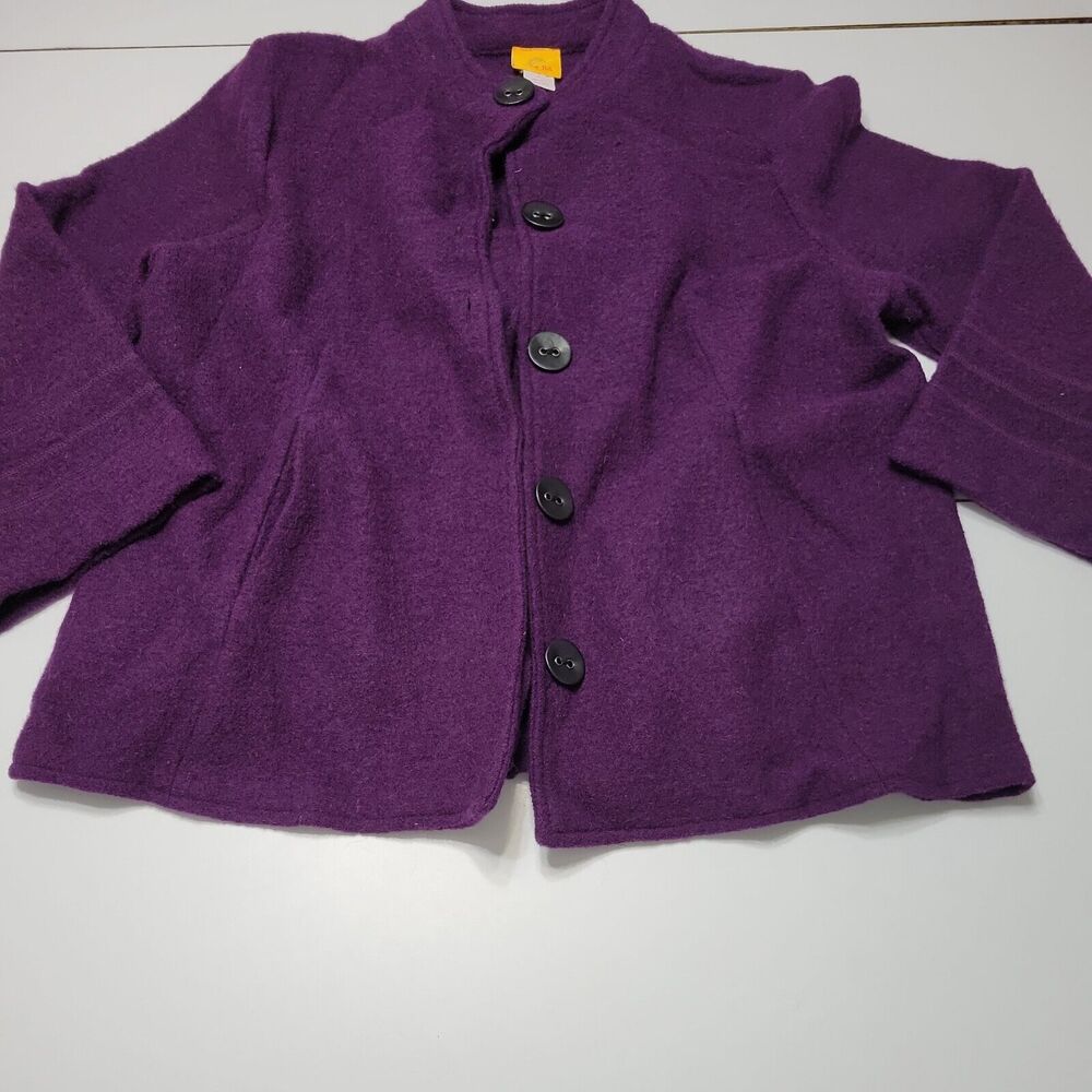Ruby Rd Wool Coat Women L Jacket Coat Purple Black Button Accent Pleat Back Warm